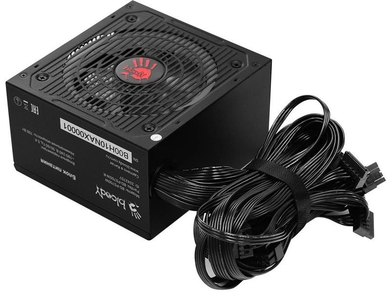 Блок питания Bloody ATX 700W BD-PS700W 80 PLUS WHITE (20+4pin) APFC 120mm fan color LED 6xSATA RTL