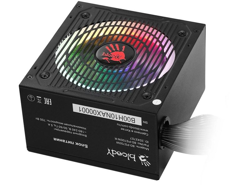Блок питания Bloody ATX 700W BD-PS700W 80 PLUS WHITE (20+4pin) APFC 120mm fan color LED 6xSATA RTL