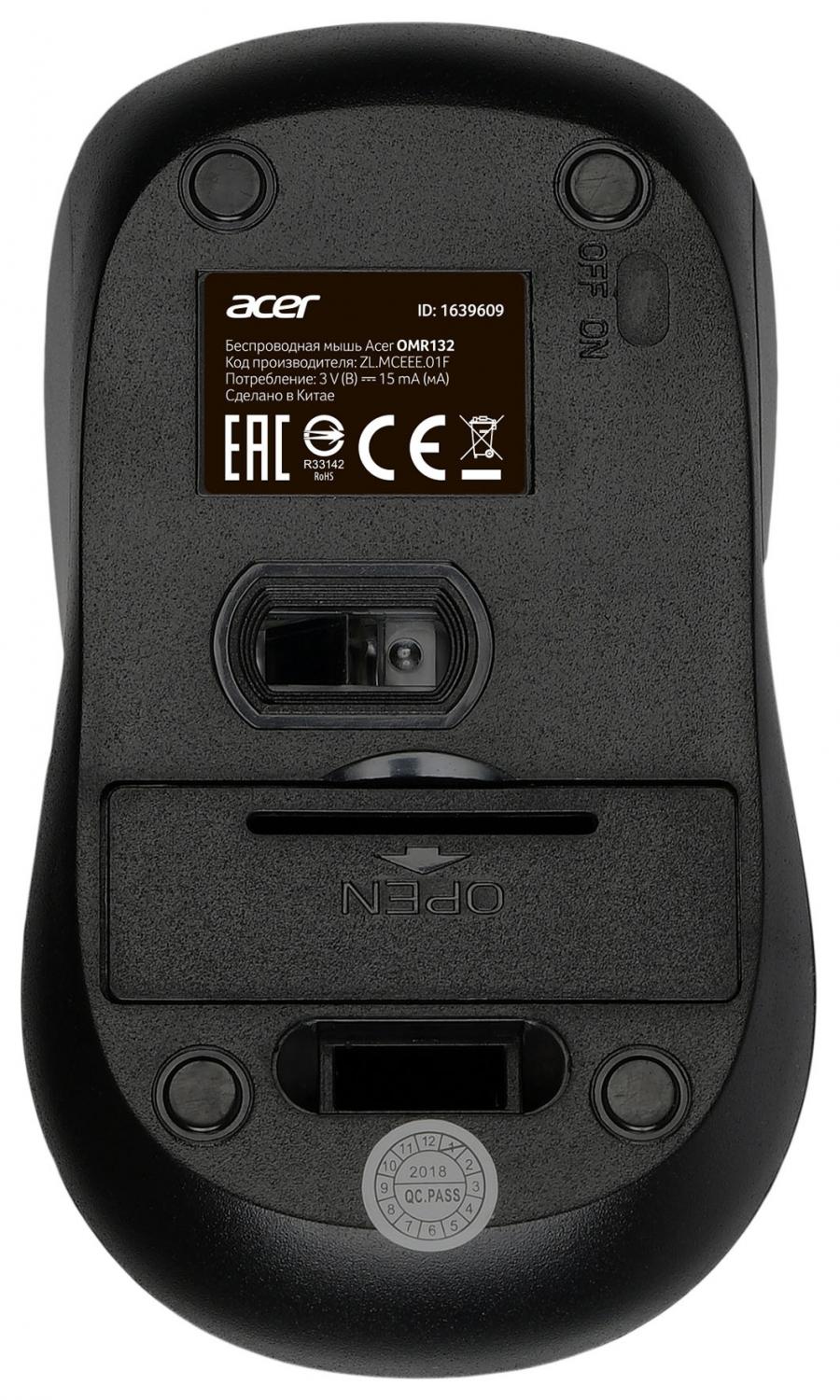 Мышь Acer OMR132 синий/черный оптическая 1000dpi беспров. USB для ноутбука 3but (ZL.MCEEE.01F)