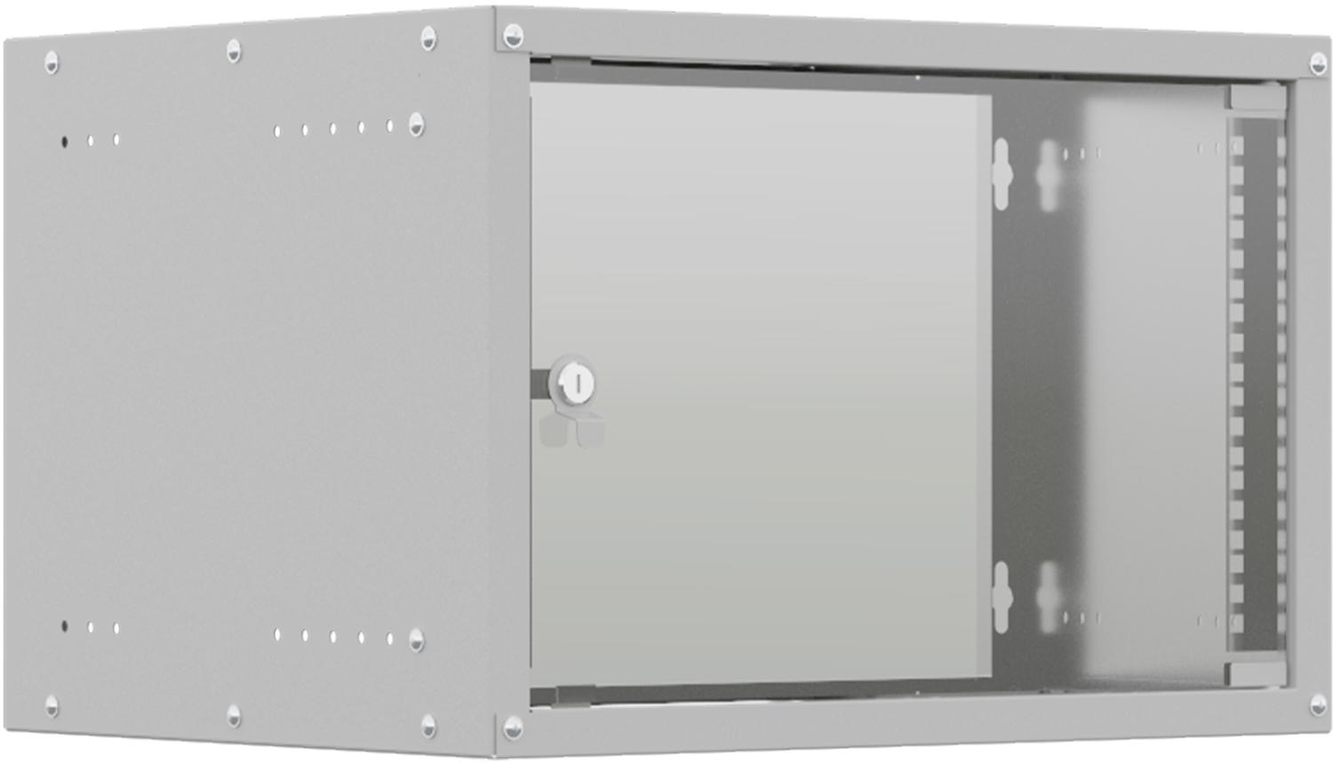 Шкаф коммутационный NTSS Lime (NTSS-WL6U5545GS) настенный 6U 550x450мм пер.дв.стекл несъемн.бок.пан. 30кг серый 370мм 9.6кг 110град. 370мм IP20 укомплектованный