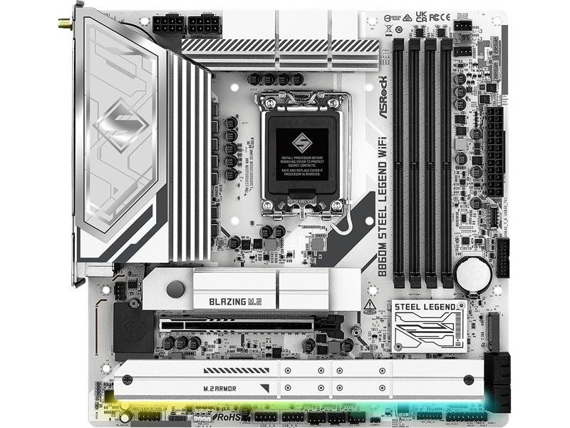 Материнская плата ASROCK B860M STEEL LEGEND WIFI, LGA1851, B860, 4*DDR5, 4*SATA, 4*M.2, 4*USB 3.2, 2*USB 2.0, Type-C, 2*PCIx16, 1*M.2 (Key E), HDMI+DP, mATX