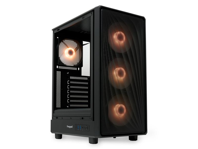 Корпус без блока питания/ Case HSPD M510, Mesh Mid Tower, Black, TG, 0.5 SPCC, 4x120mm ARGB (Orbis F1) ATX, mATX, mITX 180/280/160mm 1x2.5", 1x3.5", 7xPCI 2xUSB-A 3.0 517x277x418mm