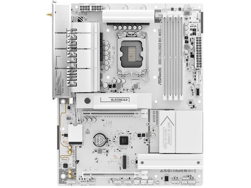 Материнская плата ASROCK B860 Challenger WiFi White, LGA1851, B860, 4*DDR5, 4*SATA, 4*M.2, 4*USB 3.2, 2*USB 2.0, Type-C, 2*PCIx16, 1*M.2 (Key E), HDMI, ATX