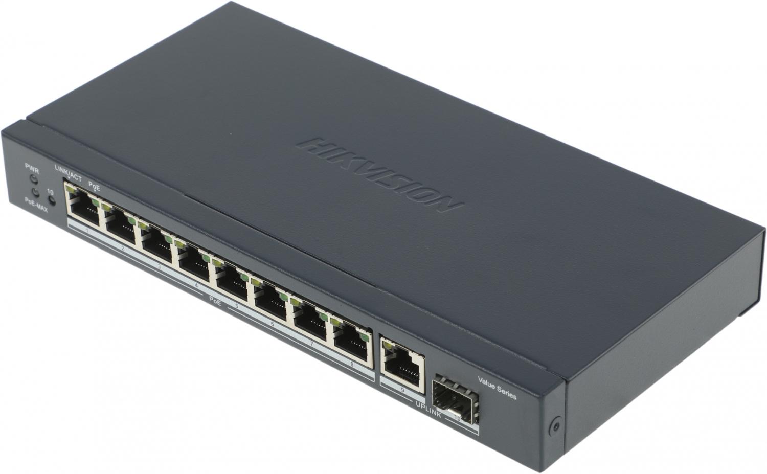 Коммутатор Hikvision DS-3E0510P-E/M(B) 9x1Гбит/с 1SFP 8PoE 58W неуправляемый