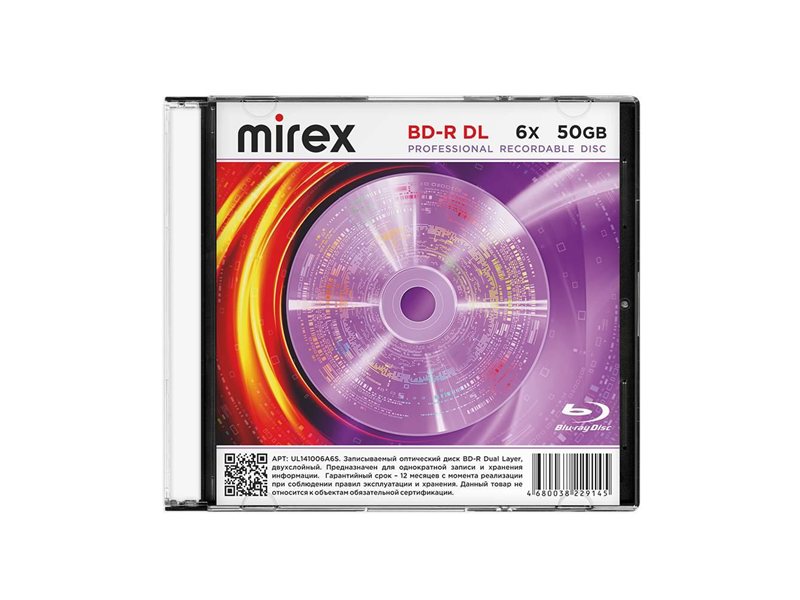 Диск BD-R Mirex 50 Gb, 6x, Slim Case (1), DL (1/50)