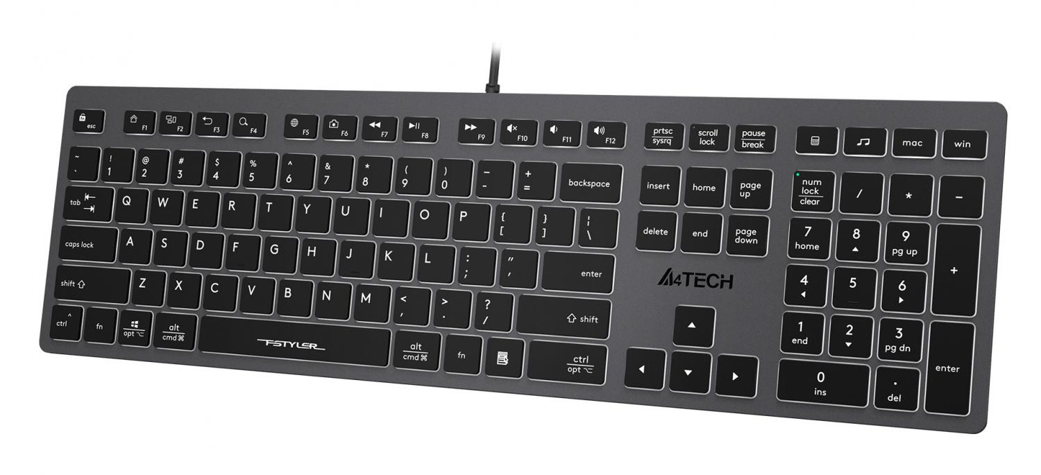 Клавиатура A4Tech FX60 серый USB slim LED (FX60 GREY / WHITE) кабель 1.5м