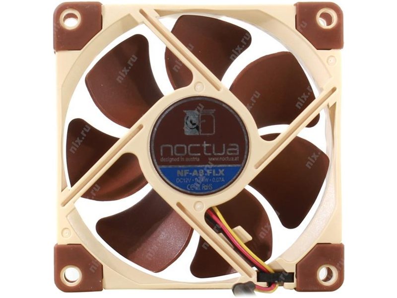 Кулер для корпуса/ Case Cooler Noctua NF-A8 FLX (80x80x25mm, 3-pin, 29.66CFM, 16.1dBA, 2000RPM, Beige/Brown)