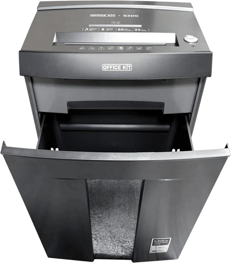 Шредер Office Kit S300 0,8x5 черный (секр.P-7) фрагменты 8лист. 33лтр. пл.карты CD