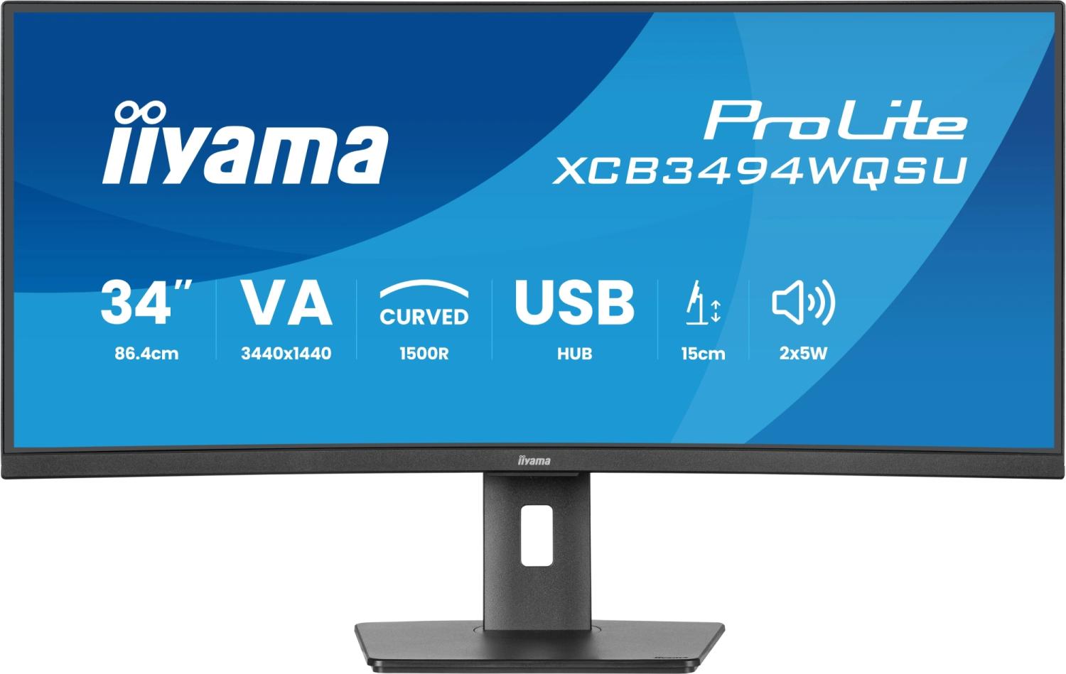 Монитор Iiyama 34" ProLite XCB3497WQSNPH-B1 черный VA LED 21:9 HDMI M/M Cam матовая HAS Piv 3000:1 350cd 178гр/178гр 3440x1440 120Hz FreeSync Premium DP UW USB 9.7кг