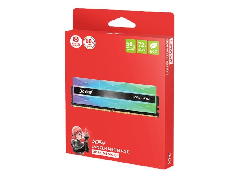 Оперативная память ADATA LANCER NEON RGB DDR5 DIMM 32GB 6400MHz 2*16GB 32-39-39 1.4V SILVER GRAY