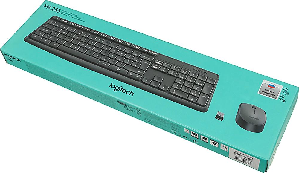 Клавиатура + мышь Logitech MK235 клав:серый мышь:серый/черный USB беспроводная Multimedia (920-007949)