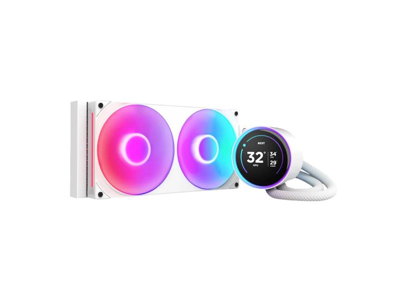 Система жидкостного охлаждения для ПК/ Water Cooling System NZXT Kraken Elite 280 RGB (250W, 280mm, LED temp., White/ Fans: 2x140mm, 98.61CFM, 34.5dBA, 2000RPM/ Pump height 65mm, 2800RPM, Rad thickness 27mm/ S: 1851, 1700, 1200, 115X, AM5, AM4)
