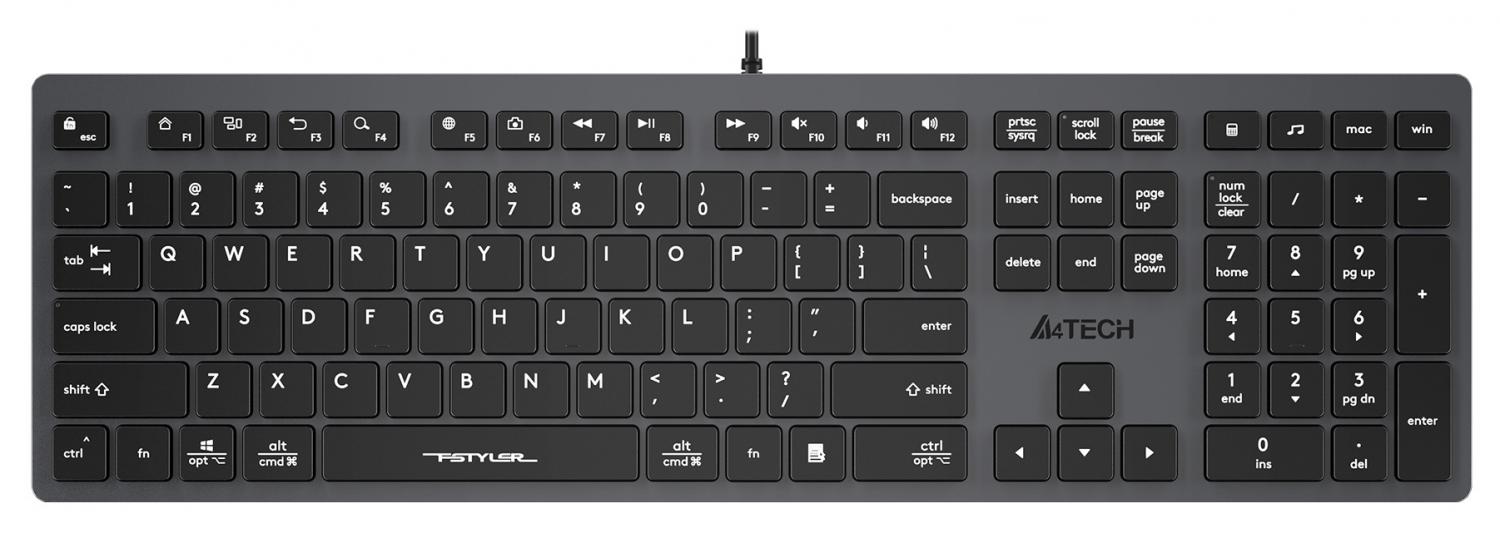 Клавиатура A4Tech FX50 серый USB slim Multimedia (FX50 GREY) кабель 1.5м