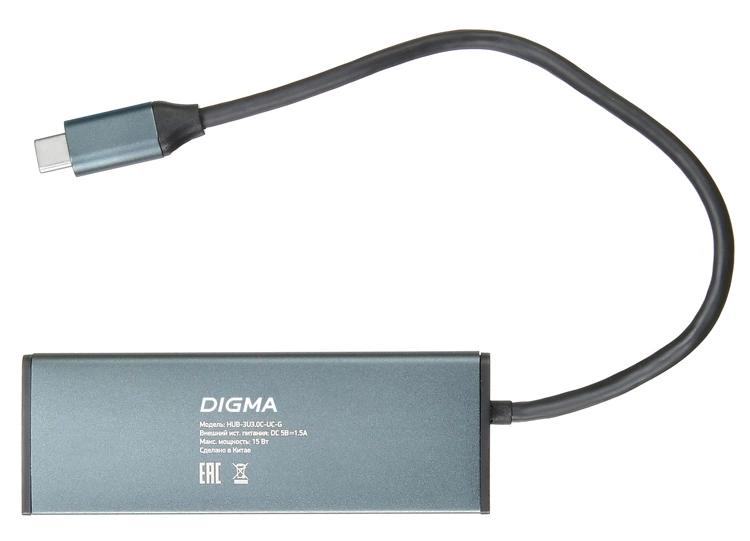 Разветвитель USB-C Digma HUB-3U3.0C-UC-G 4порт. серый (HUB-3U3.0С-UC-G)