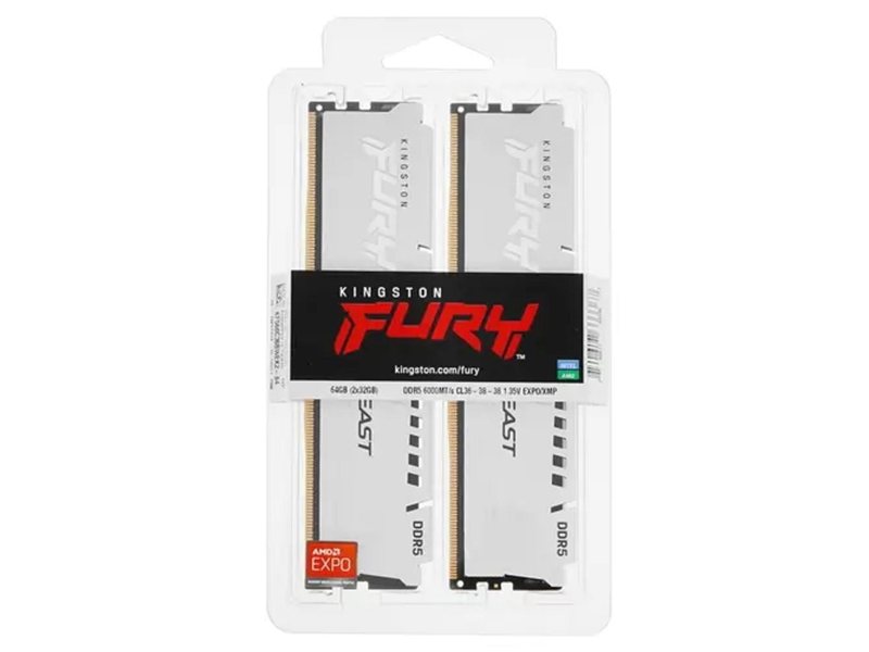 Kingston DDR5 DIMM 64Gb 2x32GB 6000MHz KF560C36BWEK2-64 Fury Beast RTL Gaming PC5-48000 CL36 288-pin 1.35В dual rank с радиатором Ret