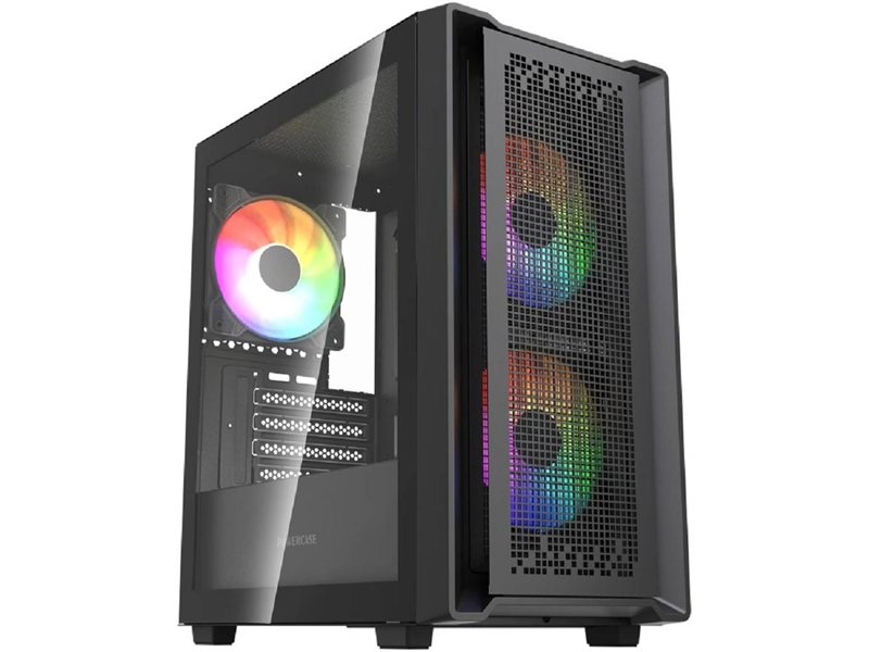 Powercase Корпус Mistral SM04 ARGB, Tempered Glass, Front Nylon Filter, 3x120mm ARGB PWM fans, чёрный, mATX  (CMMSM04B-A3)