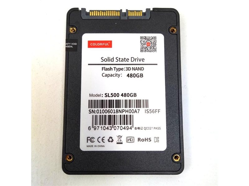 Твердотельный накопитель SSD Colorful SL500 Client 480GB 2.5" SATA 6Gb/s, 440/440, IOPS 60/60K, MTBF 1M, 3D NAN MLC, DRAM lessMB, 380TBW, Retail (070494)