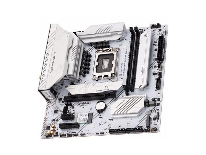 MAXSUN MS-Terminator B760M GKD5 ICE (Socket 1700, mATX, 2*DDR5(96Gb), DP/HDMI, 3*SATA3, 4*M.2, 1*PCIEx16/1*PCIEx4, 6*USB2.0, 2*USB 3.2, LAN 1*2.5G, ARGB, white, RTL)