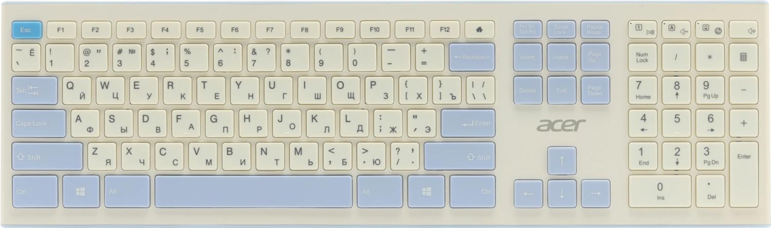 Клавиатура + мышь Acer OCC205 клав:белый/голубой мышь:белый/голубой USB беспроводная slim Multimedia (ZL.ACCEE.00C)
