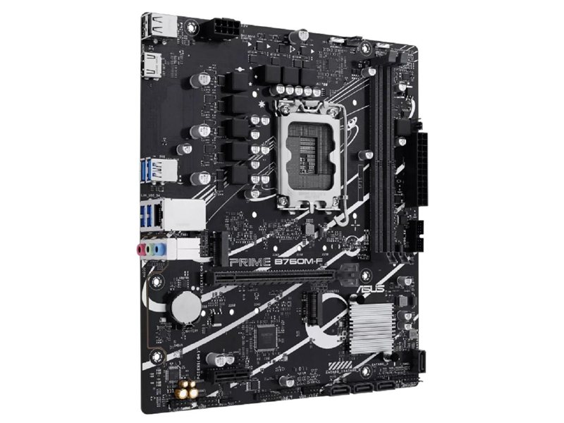 ASUS PRIME B760M-F (Socket 1700, mATX, 2xDDR5(96GB), HDMI 2.1, 1xPCIe 4.0x16/1xPCIe 4.0, 1xLAN (1GbE), 4xSATA 6Gb/s, 2xM.2, 4xUSB 3.2, 2xUSB 2.0)