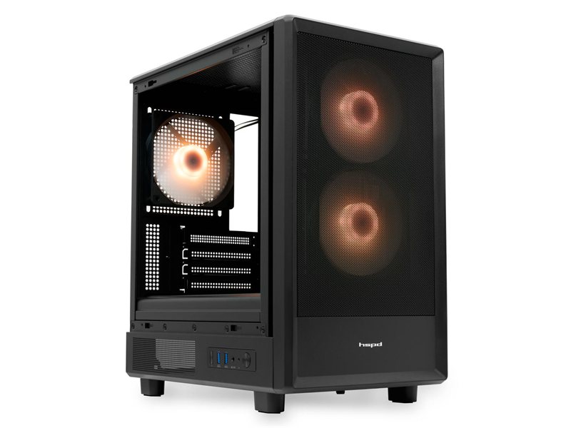 Корпус без блока питания/ Case HSPD M310, Mesh Mini-tower, Black, TG, 0.4 SPCC, 3x120mm ARGB (Orbis F1) mATX, mITX 180/280/160mm 1x2.5", 1x3.5", 4xPCI 2xUSB-A 3.0 452x277x418mm