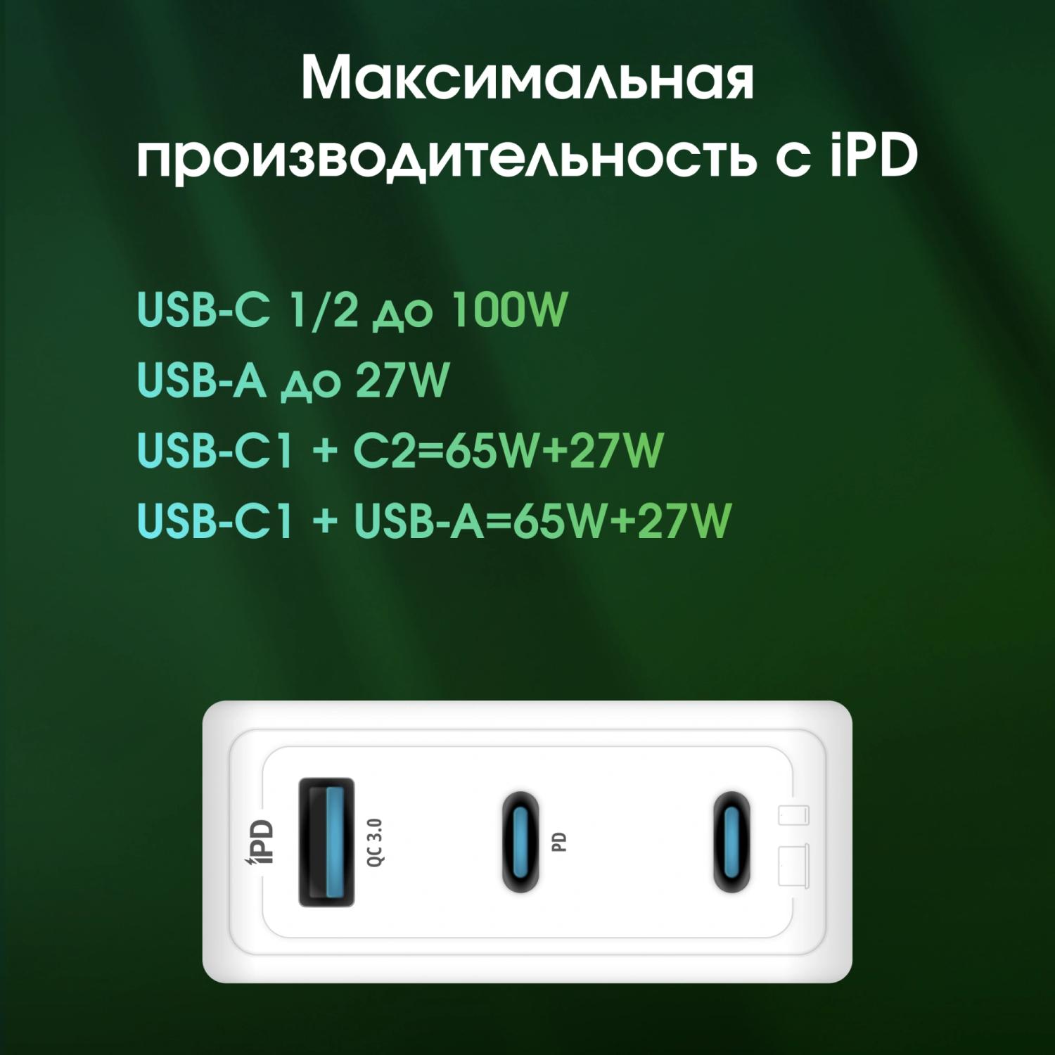 Сетевое зар./устр. Digma Pro DPW10C 100W 5A (PD+QC) 2хUSB-C/USB-A универсальное белый (DPW1С0G012WH)