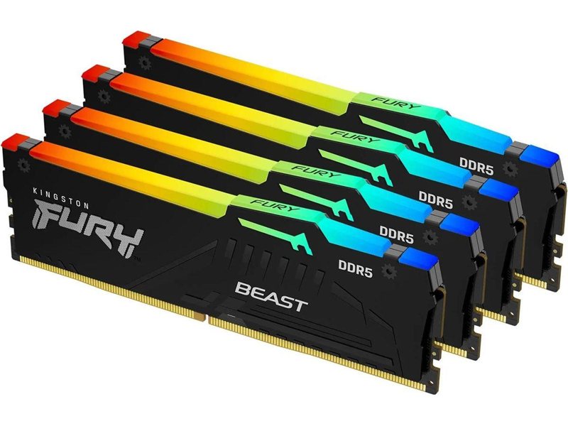 Память оперативная/ Kingston 128GB 5200MT/s DDR5 CL40 DIMM (Kit of 4) FURY Beast RGB XMP