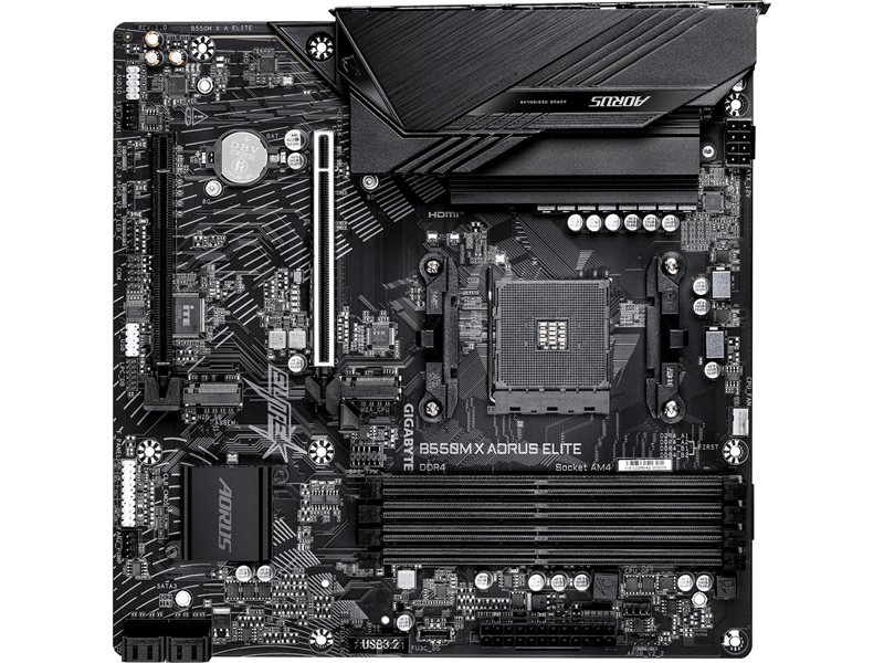Материнская плата Gigabyte B550M X A ELITE Soc-AM4 AMD B550 4xDDR4 mATX AC`97 8ch(7.1) 2.5Gg RAID+HDMI+DP