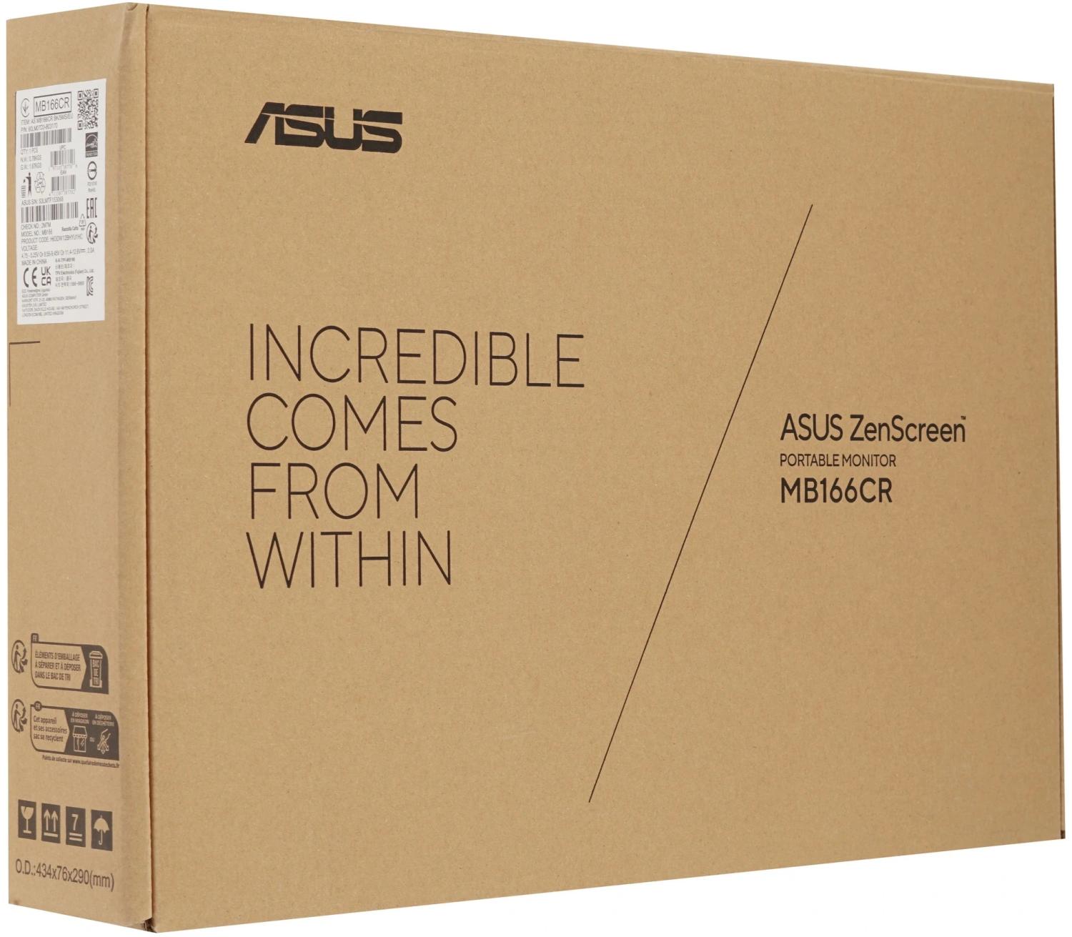 Монитор Asus 15.6" ZenScreen MB166CR черный IPS LED 5ms 16:9 матовая 250cd 178гр/178гр 1920x1080 60Hz FHD USB 0.78кг