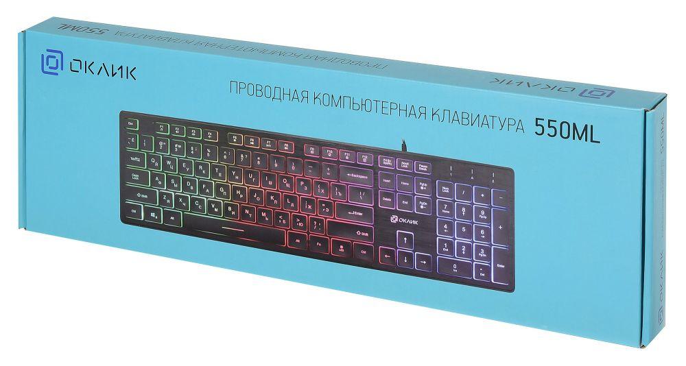 Клавиатура Оклик 550ML черный USB slim Multimedia LED (1061617) кабель 1.5м