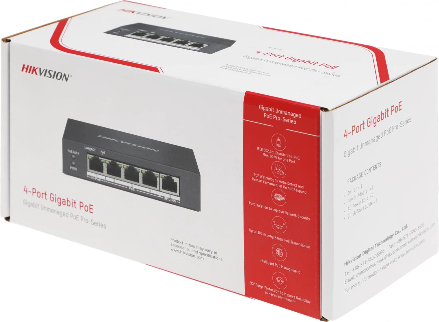Коммутатор Hikvision DS-3E0505HP-E 5x1Гбит/с 3PoE+ 1PoE++ 60W неуправляемый