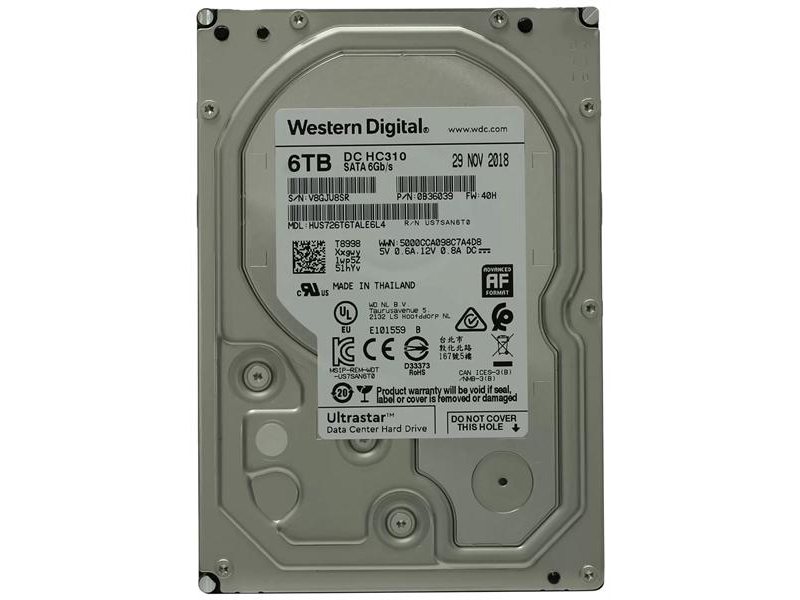 Жесткий диск/ HDD WD SATA Ultrastar 4Tb 3.5"" 7200 6Gb/s 256Mb 1 year warranty (replacement MG10ADA400E, MG08ADA400E, ST4000NM024B, ST4000NM000B, HUS726040ALE614)