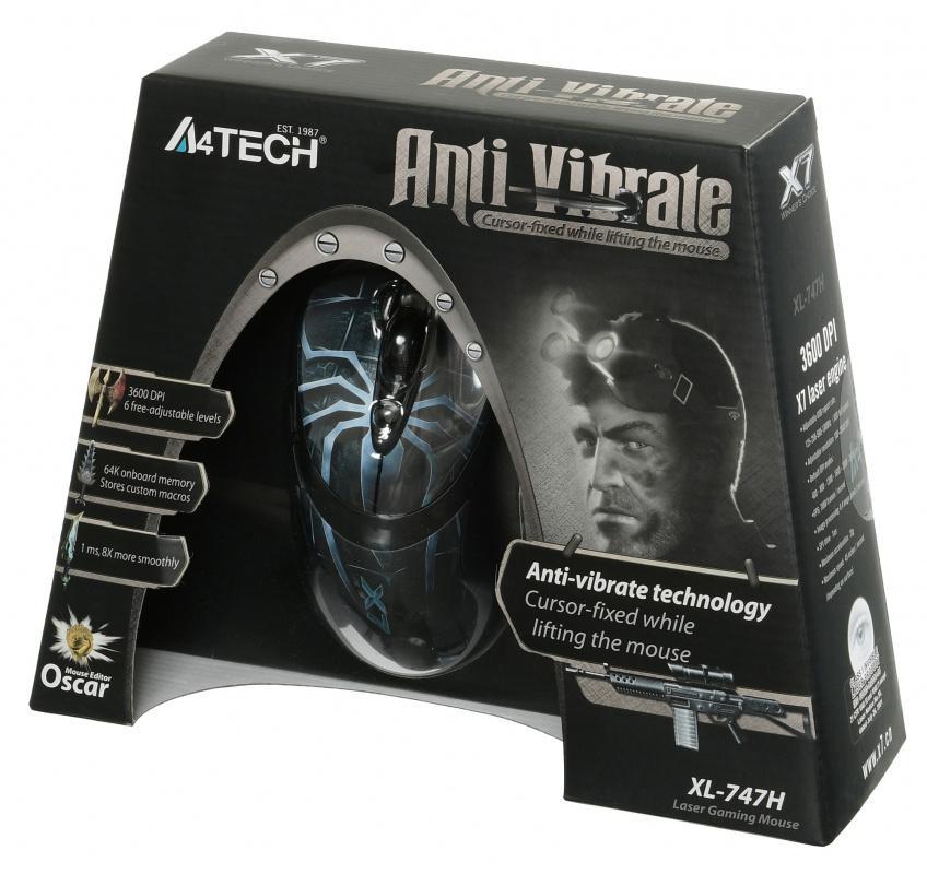 Мышь A4Tech Oscar Editor XL-747H рисунок/голубой лазерная 3600dpi USB 6but (XL-747H (BLUE SPIDER))