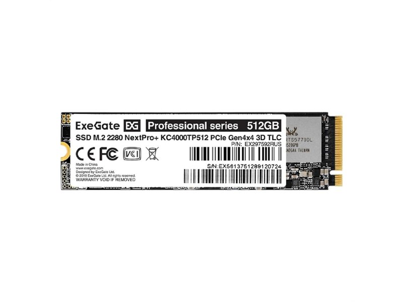 Exegate SSD M.2 2280 512GB ExeGate NextPro+ KC4000TP512 (PCIe Gen4x4, NVMe, 22x80mm, 3D TLC) EX297592RUS