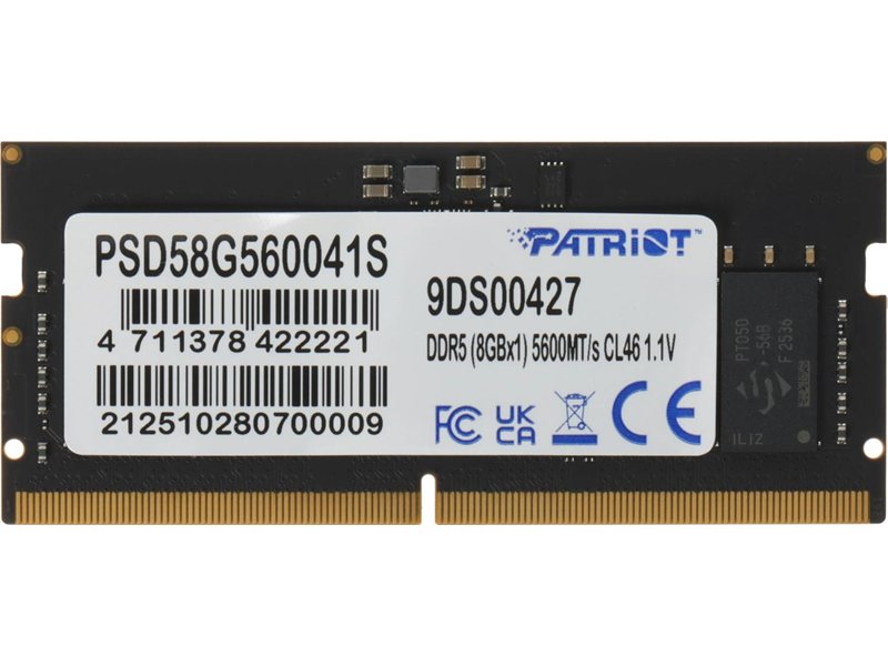 Память DDR5 8GB 5600MHz Patriot PSD58G560041S Signature Line RTL PC5-44800 CL46 SO-DIMM 262-pin 1.1В single rank Ret