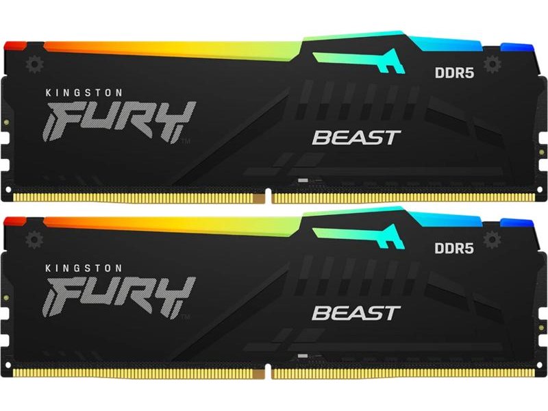 Оперативная память Kingston 64GB 5200MT/s DDR5 CL40 DIMM (Kit 2*32Gb) FURY Beast RGB 1 Year Warrаnty