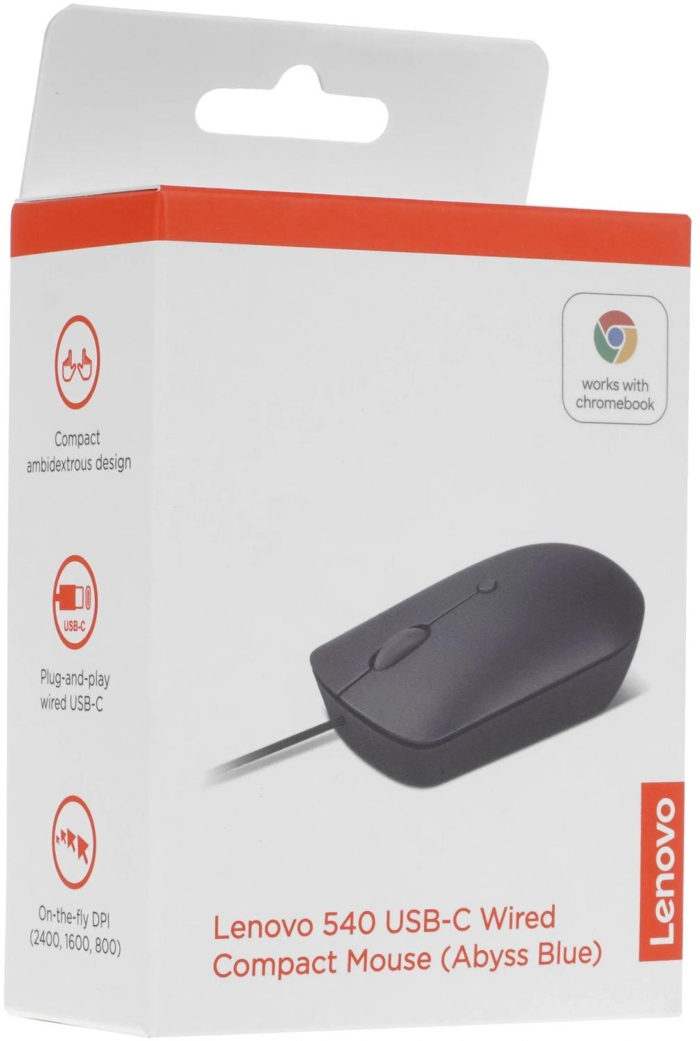 Мышь Lenovo 540 синий оптическая 2400dpi USB 3but (GY51D20878)