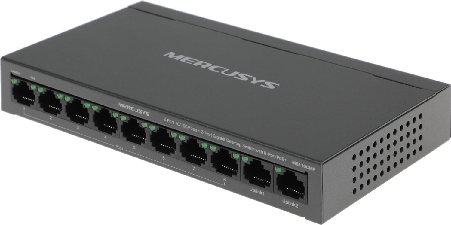 Коммутатор Mercusys MS110CMP (L2) 8x100Мбит/с 2x1Гбит/с 8PoE+ 115W неуправляемый