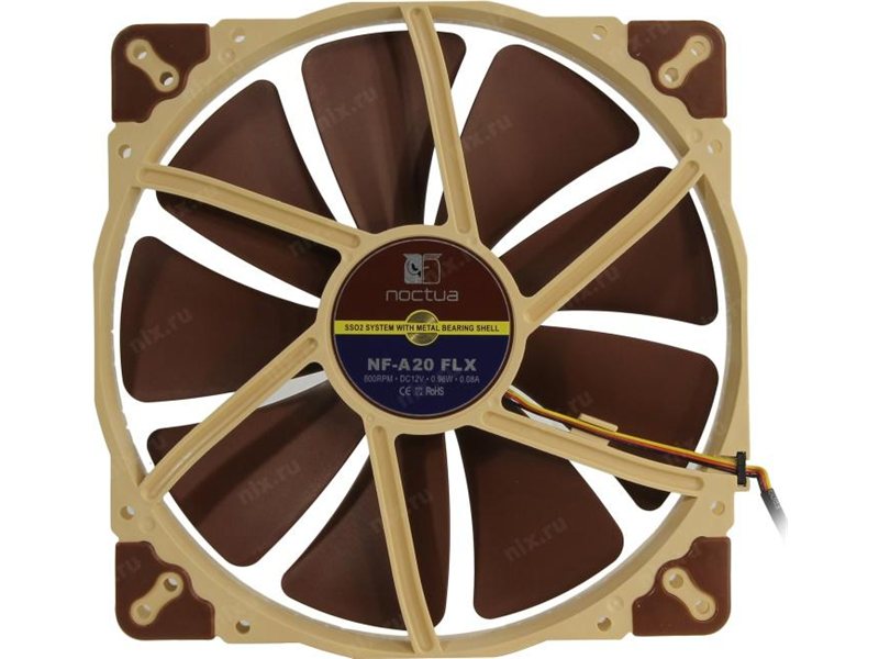 Кулер для корпуса/ Case Cooler Noctua NF-A20 FLX (200x200x30mm, 3-pin, 86.46CFM, 18.1dBA, 800RPM, Beige/Brown)