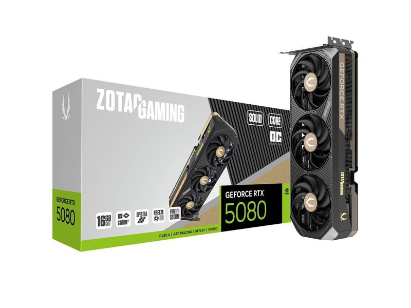 Видеокарта Zotac PCI-E 5.0 RTX 5080 SOLID CORE OC NVIDIA GeForce RTX 5080 16Gb 256bit GDDR7 2640/30000 HDMIx1 DPx3 HDCP Ret