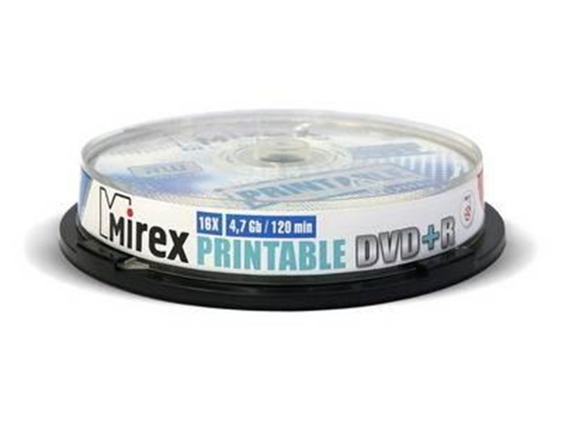Диск DVD+R Mirex 4.7 Gb, 16x, Cake Box (10), Ink Printable (10/300)