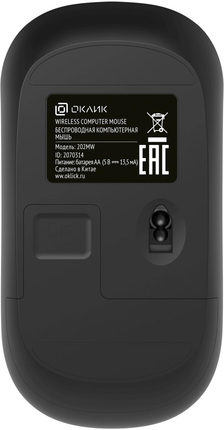 Мышь Оклик 202MW черный оптическая 1000dpi беспров. USB для ноутбука 3but (2070314)