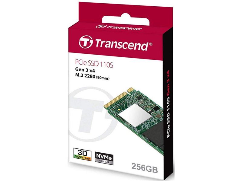 Твердотельный диск 256GB Transcend MTE110S, 3D TLC NAND, M.2 2280,PCIe Gen3x4, DRAM-less