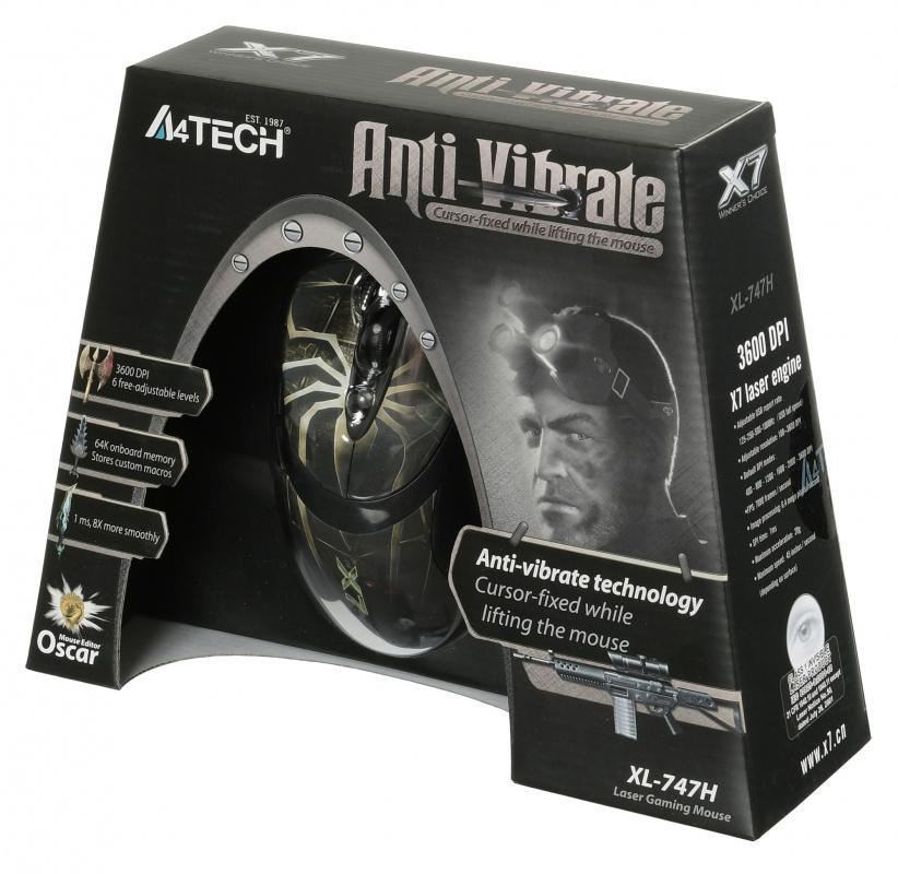 Мышь A4Tech Oscar Editor XL-747H коричневый/рисунок лазерная 3600dpi USB 6but (XL-747H (BROWN SPIDER))