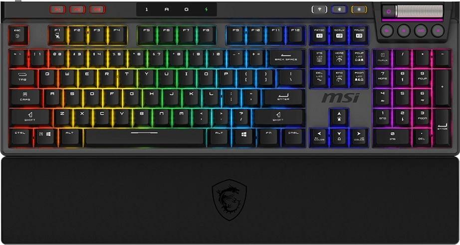 Клавиатура MSI STRIKE Pro W Silent механическая серый/черный USB беспроводная BT/Radio Multimedia for gamer LED (подставка для запястий) (S11-43RU210-CLA) кабель 2м