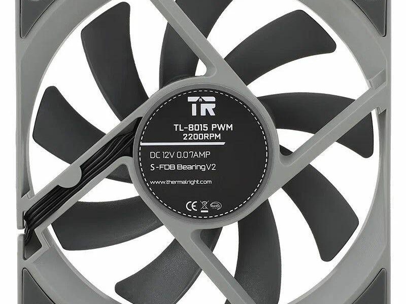 Вентилятор корпусный/ Case Cooler Thermalright TL-8015 (80x80x15mm, 4-pin PWM, 28.4CFM, 23.3dBA, 2200RPM, Grey)