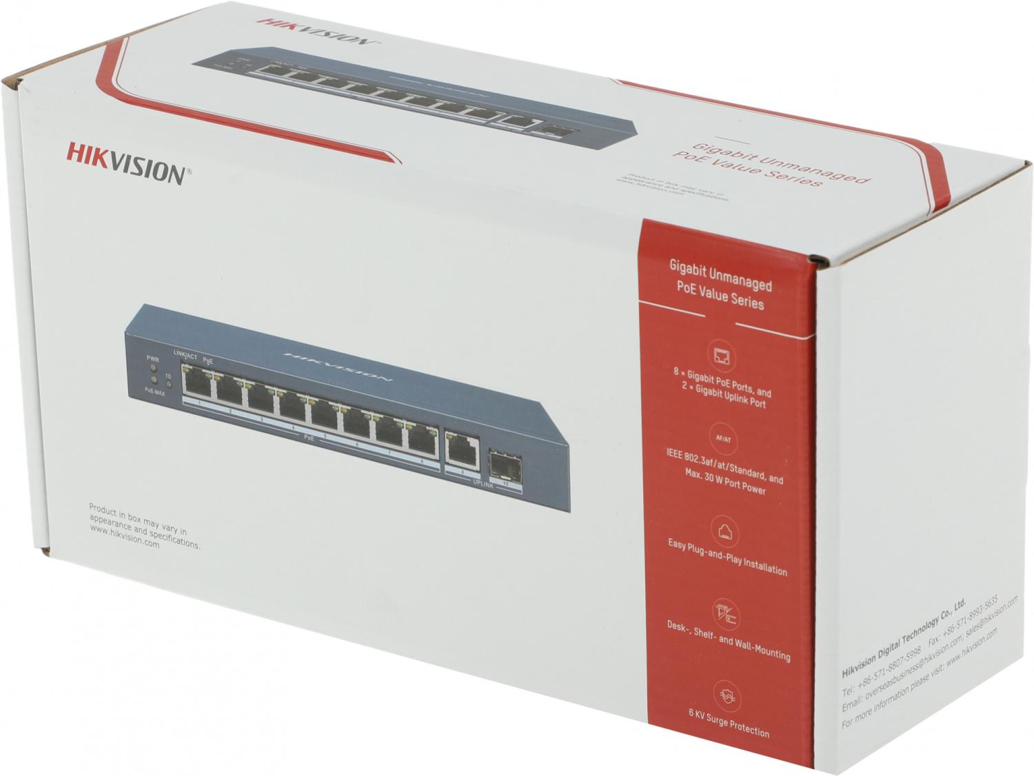 Коммутатор Hikvision DS-3E0510P-E/M(B) 9x1Гбит/с 1SFP 8PoE 58W неуправляемый