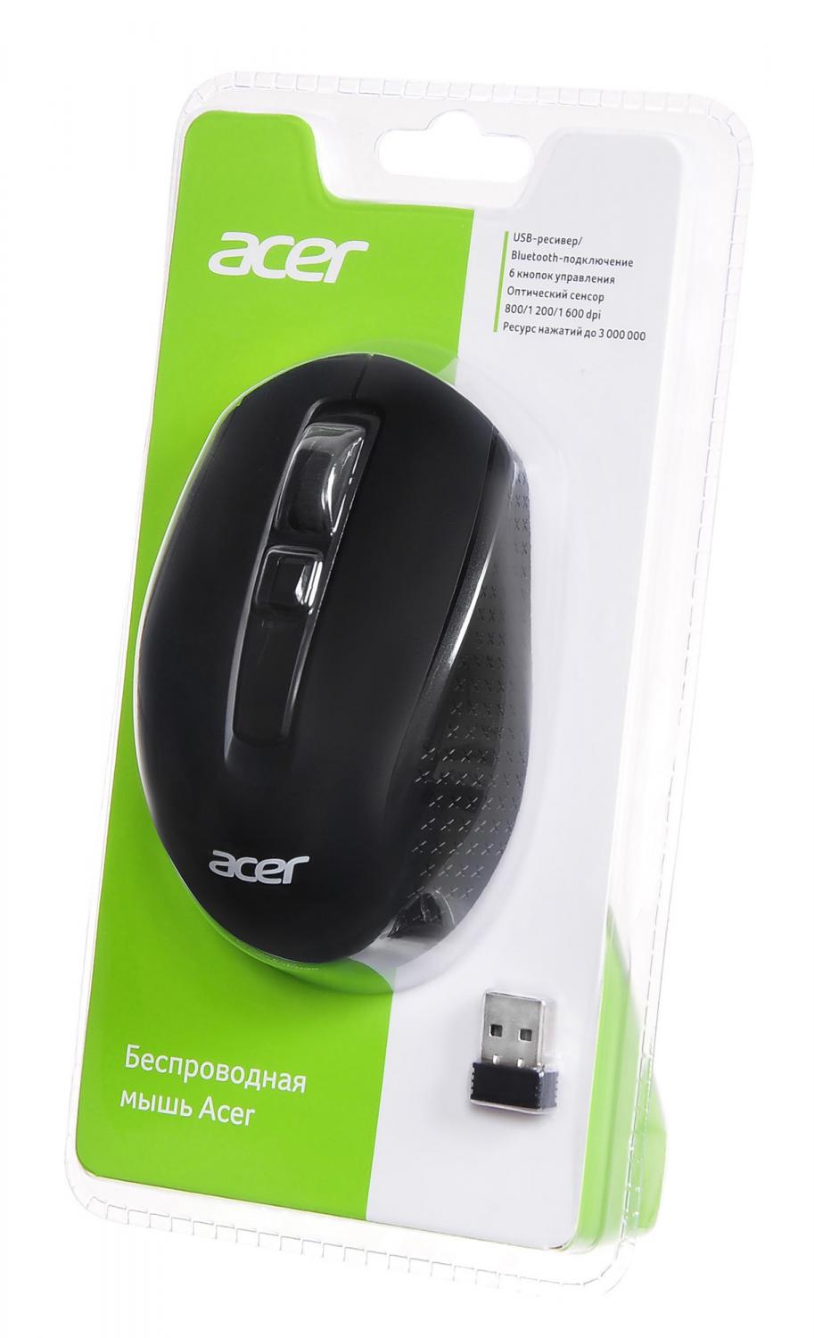Мышь Acer OMR070 черный оптическая 1600dpi беспров. BT/Radio USB для ноутбука 6but (ZL.MCEEE.00D)