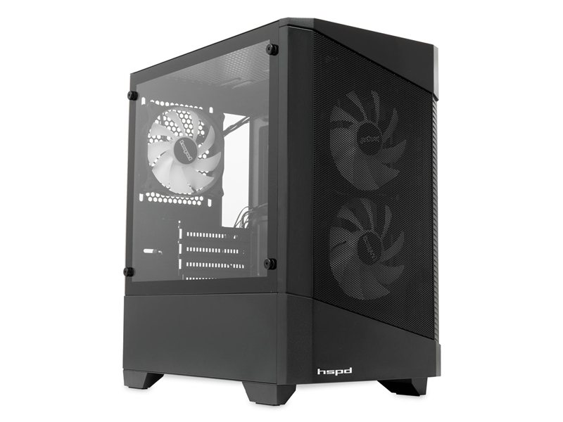 Корпус без блока питания/ Case HSPD M330, Mesh Mini-tower, Black, TG, 0.6 SPCC, 3x120mm ARGB (M11-120) mATX, mITX 175/330/160mm 2x2.5", 2x3.5", 4xPCI 1xUSB-A 3.0, 2xUSB-A1.0 365x216x405mm