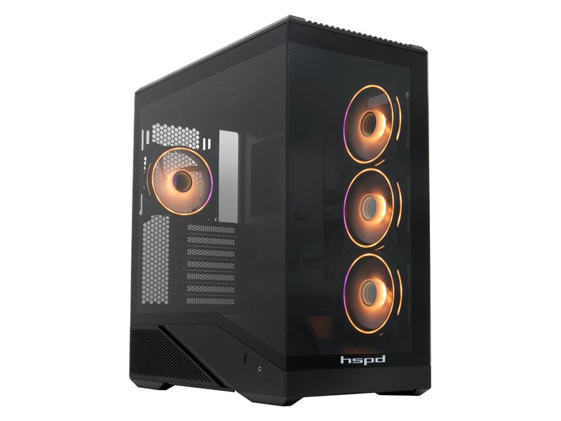Корпус без блока питания/ Case HSPD F711, Panoramic Full Tower, Black, TG, 0.7 SPCC, 4x120mm ARGB (FN027) ATX, mATX, mITX 190/420/280mm 2x2.5", 2x3.5", 7xPCI 1xUSB-A 3.0, 1xUSB-C 445x235x475mm